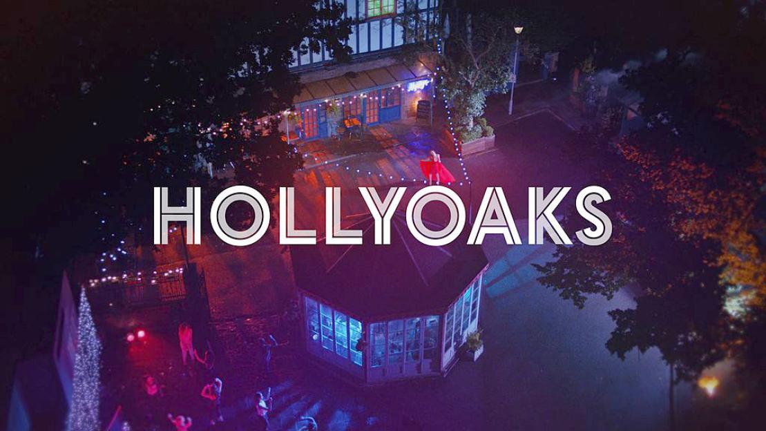 Hollyoaks logo with nighttime setting.