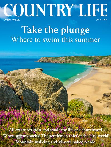 Country Life magazine cover featuring a beach scene and the headline 