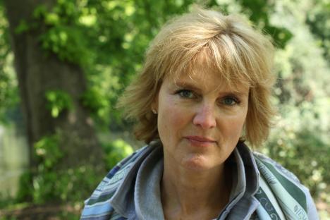 Photo of Annette Herfkens in a London park after a television interview.