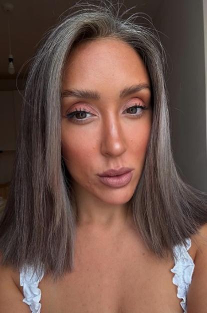 Shona Manderson showing off her grey hair.
