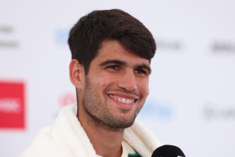 Carlos Alcaraz at a press conference.