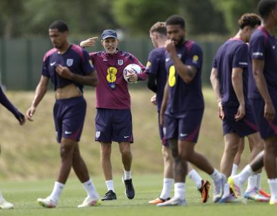 Thomas Tuchel, England's head coach, instructing players during a training session.