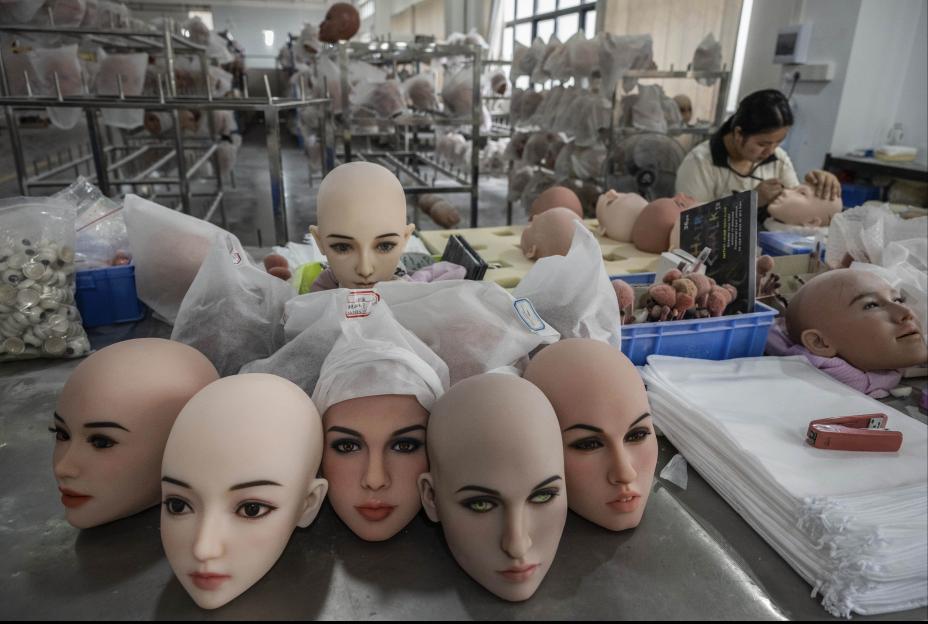 Sex doll heads in a factory in China.