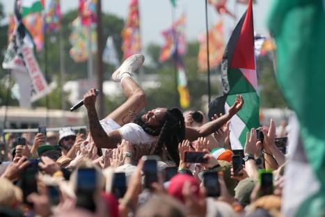 Bob Vylan performing at Glastonbury Festival.