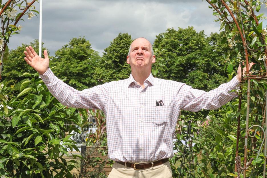 Chris Barrie at the RHS Hampton Court Palace Garden Festival.