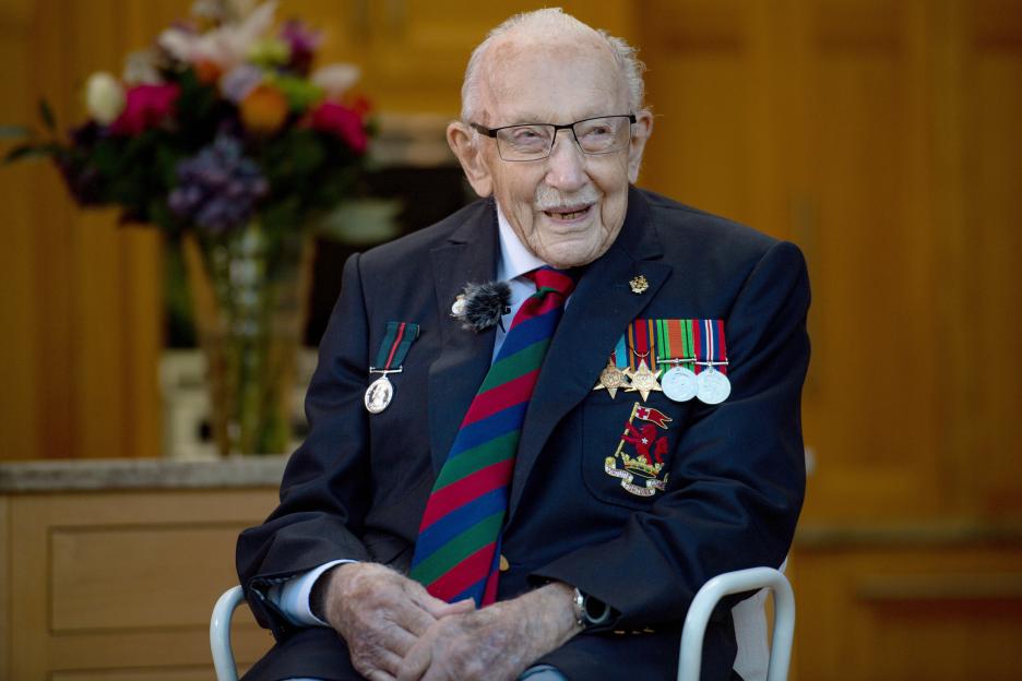 Photo of Captain Sir Tom Moore wearing medals.
