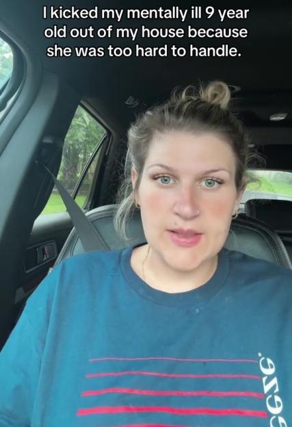 Woman in car explaining that she kicked her mentally ill 9-year-old daughter out of the house.