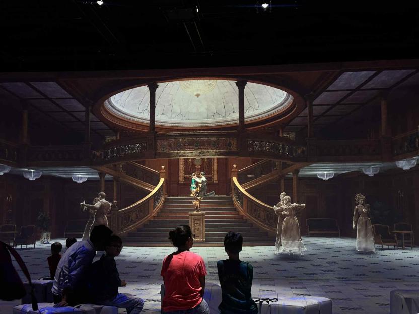 People watching a Titanic experience.