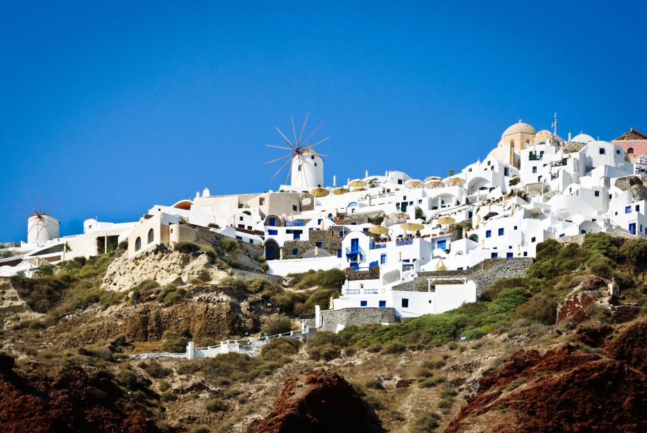 View of Oia, Santorini, from the harbor.