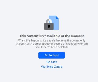 Facebook content unavailable message.