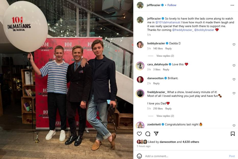 Jeff Brazier with his sons at the launch of 101 Dalmatians the musical.