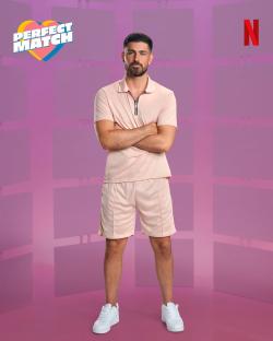 Scott van-der-Sluis in a pink outfit, promoting Perfect Match on Netflix.