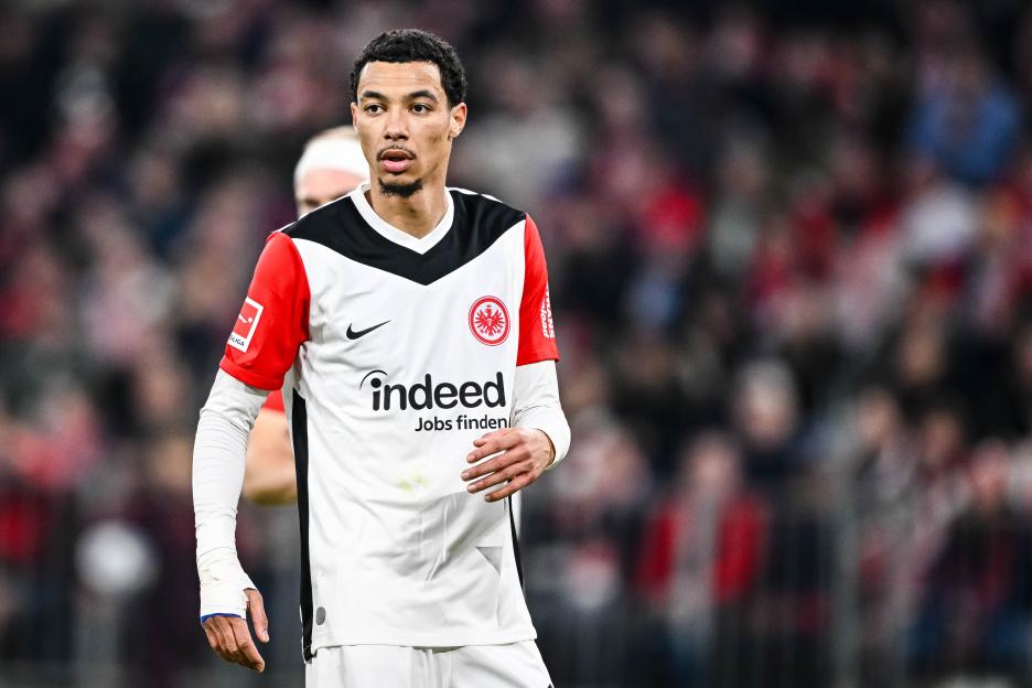 Hugo Ekitike of Eintracht Frankfurt at a soccer match.