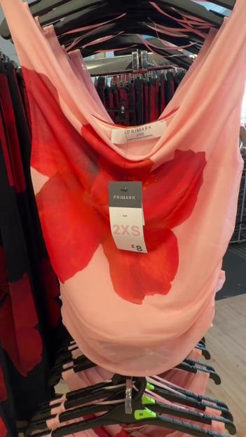 Pink Primark top with red floral print, size 2XS, £8.