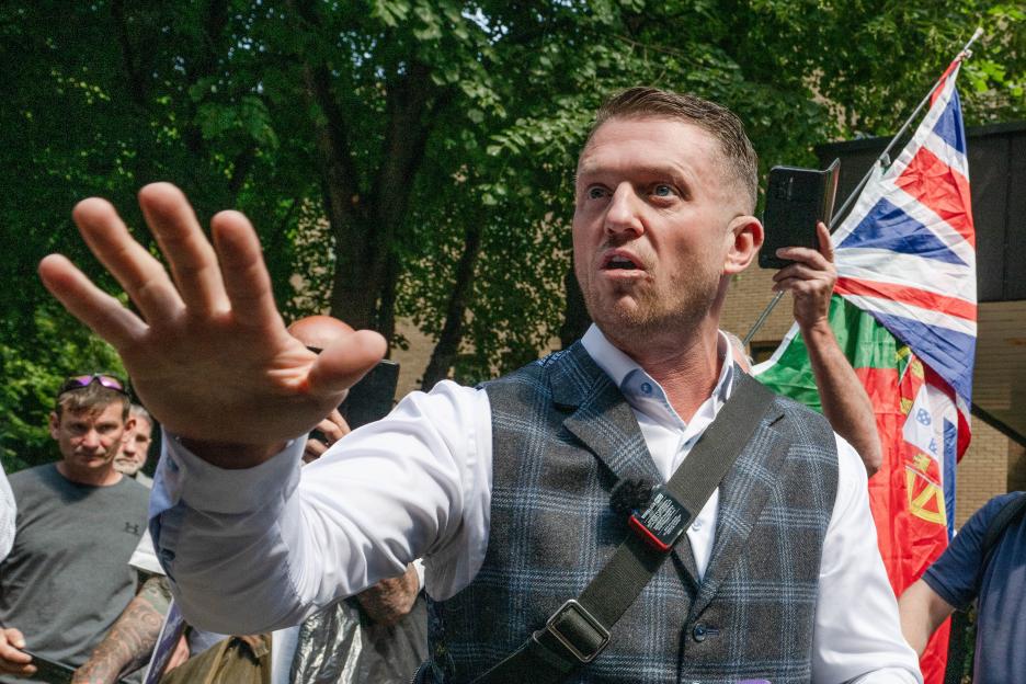 Tommy Robinson leaving Southwark Crown Court.