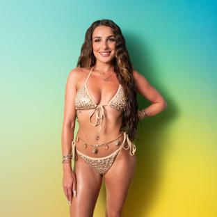 Photo of Toni from Love Island wearing a gold sequined bikini.