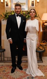 David and Victoria Beckham at a dinner.