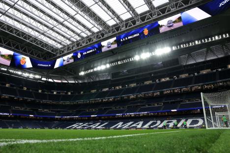 Empty stadium before a Real Madrid soccer game.