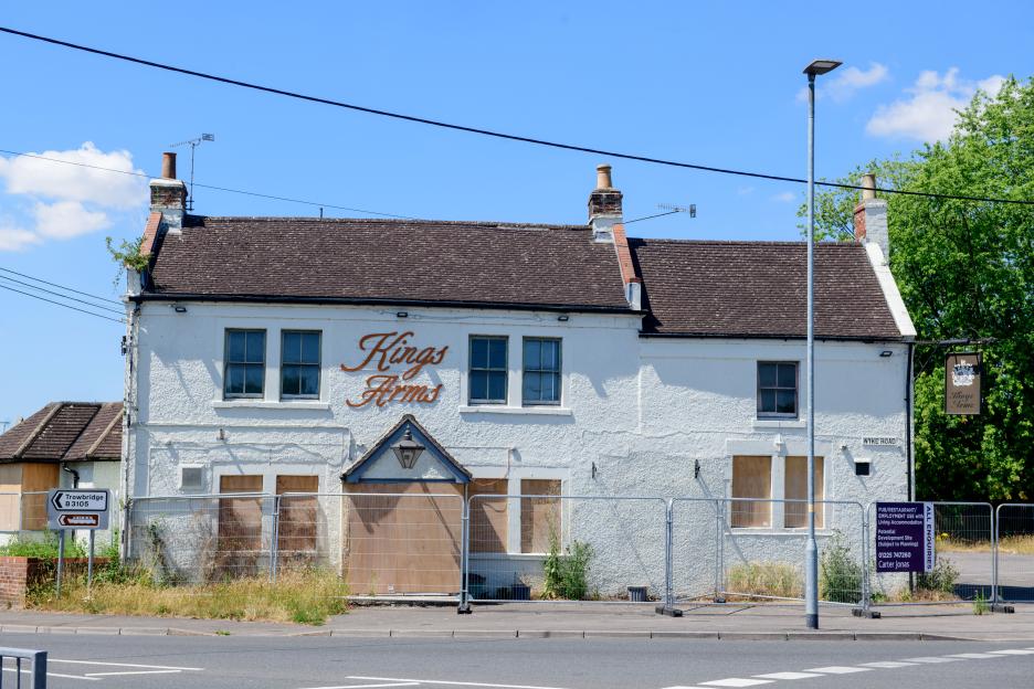 A boarded-up pub, the Kings Arms, in Trowbridge.