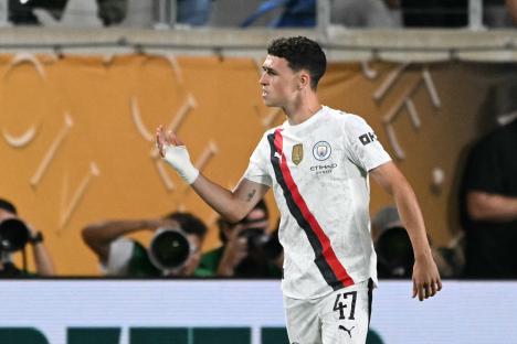 Phil Foden of Manchester City celebrating a goal.