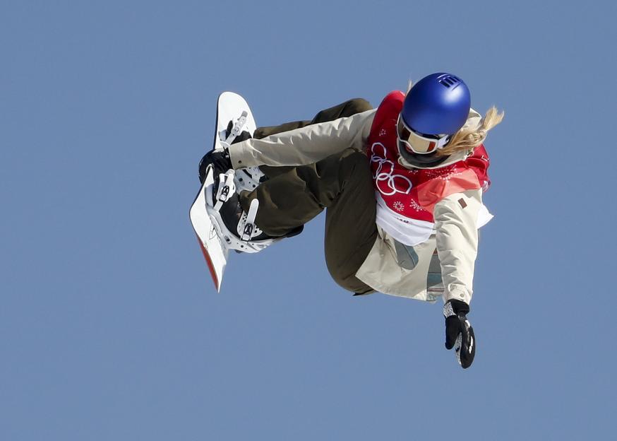 Anna Gasser of Austria snowboarding in the 2018 Winter Olympics.