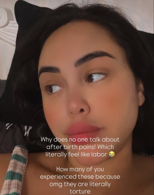 Screenshot of a social media post asking about after-birth pain.