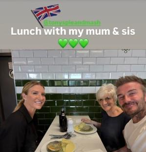 David Beckham, his mother, and sister enjoying lunch together.