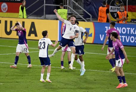 England's Charlie Cresswell celebrating a goal.