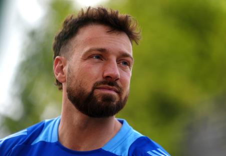 Sam Thompson at a Soccer Aid training session.