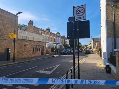 Emergency services at the scene of a suspected gas explosion.