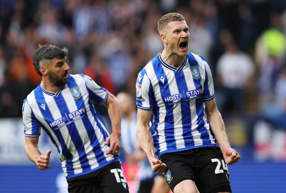 Michael Smith of Sheffield Wednesday celebrates scoring a goal.