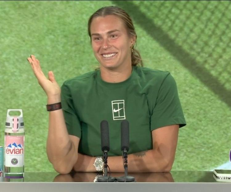 Aryna Sabalenka at a press conference.