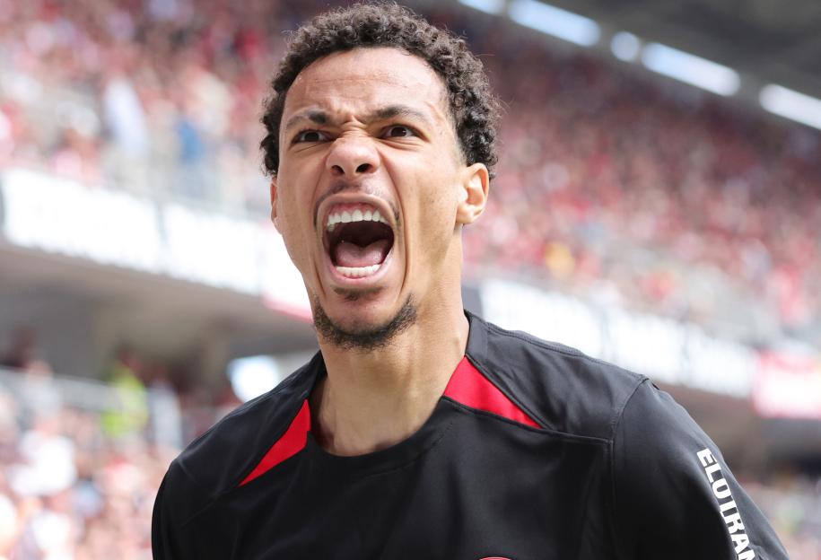 Hugo Ekitike of Eintracht Frankfurt celebrating a goal.