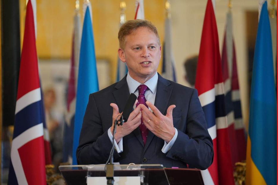 Grant Shapps, UK Defence Secretary, speaks at a press conference.