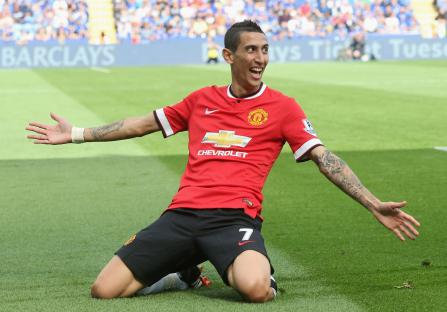 Angel di Maria of Manchester United celebrating a goal.