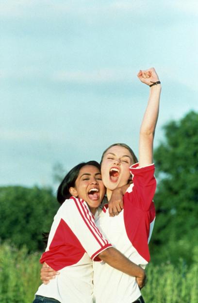 Parminder Nagra and Keira Knightley in a scene from *Bend It Like Beckham*.