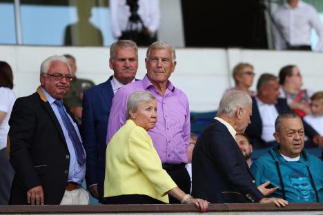 Sir Trevor Brooking and his wife, Hilkka Brooking, at a soccer match.