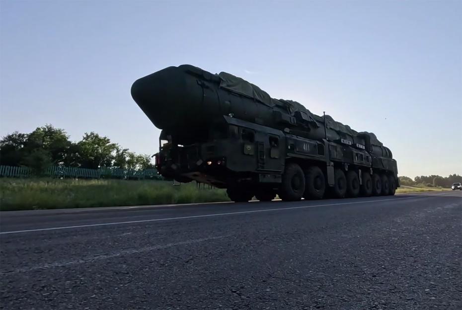 YARS intercontinental ballistic missile system driving on a road.