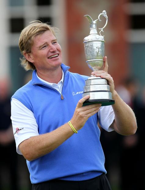 Ernie Els holding the Claret Jug after winning The Open Championship.