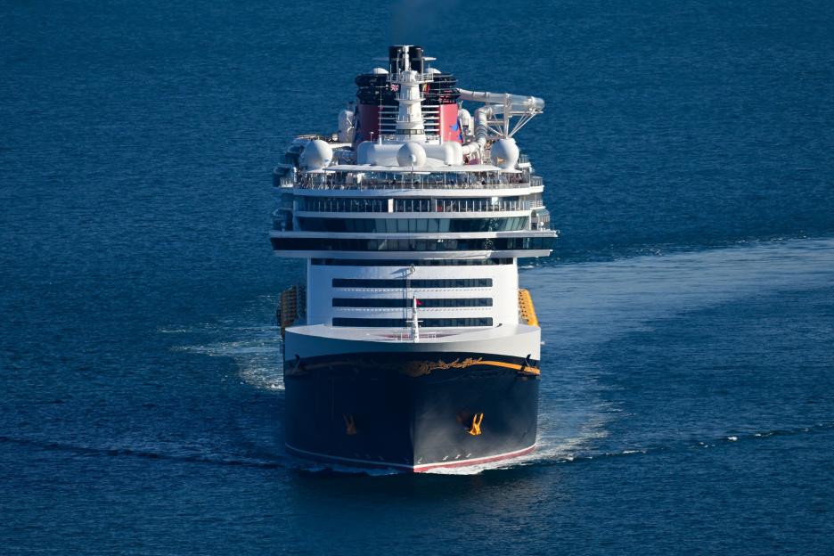 The Disney Dream cruise ship at sea.