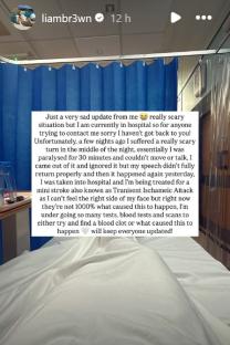Hospital bed with text overlay describing a mini-stroke.