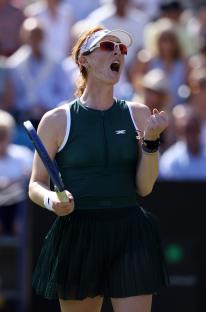 Maya Joint of Australia celebrates a tennis victory.