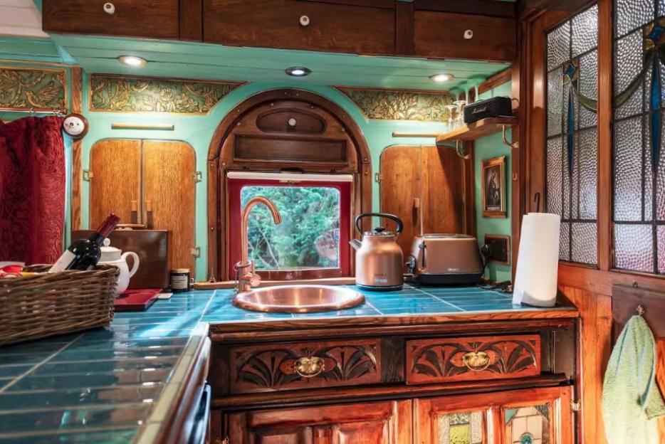 Restored 1895 railway carriage kitchenette.