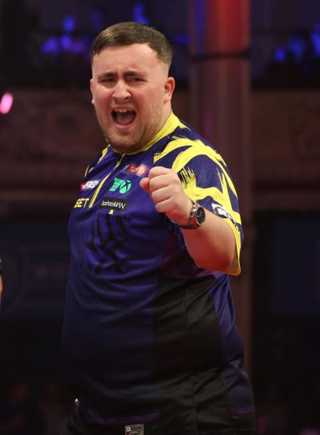 Luke Littler celebrating at the Betfred World Matchplay Darts.