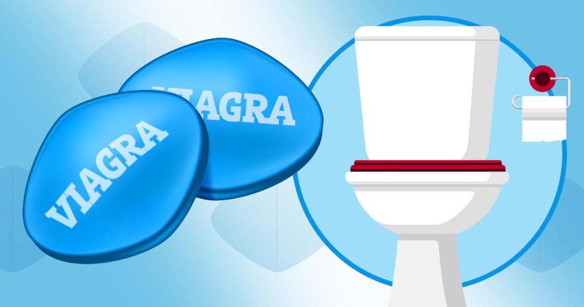 Illustration of Viagra pills next to a toilet.