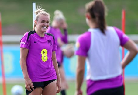 Georgia Stanway of England smiles during a training session.