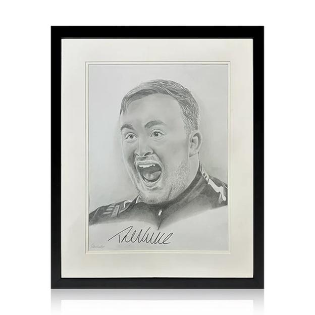 Framed pencil sketch of Luke Littler, signed by the artist.