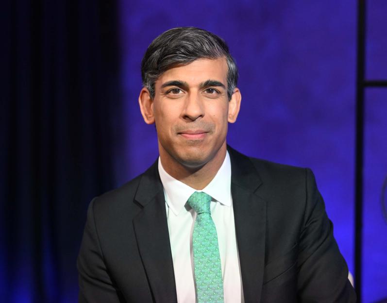 Rishi Sunak in a suit during an interview.