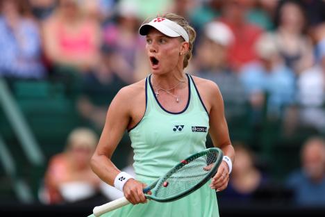 Dayana Yastremska of Ukraine reacting during a tennis match.