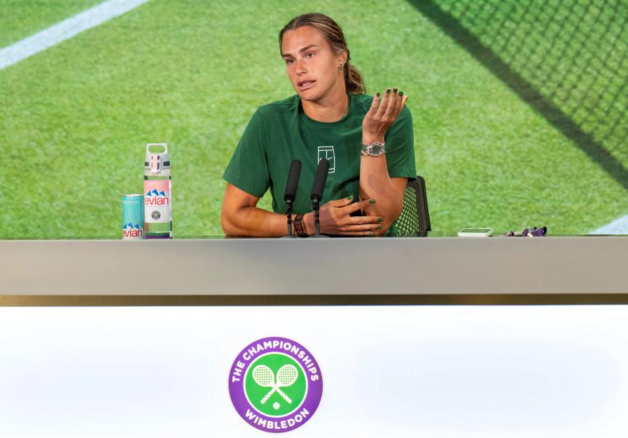 Aryna Sabalenka at a Wimbledon press conference.